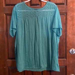 Teal Faded Glory Shirt. Knit Design on Top. Size 3x.